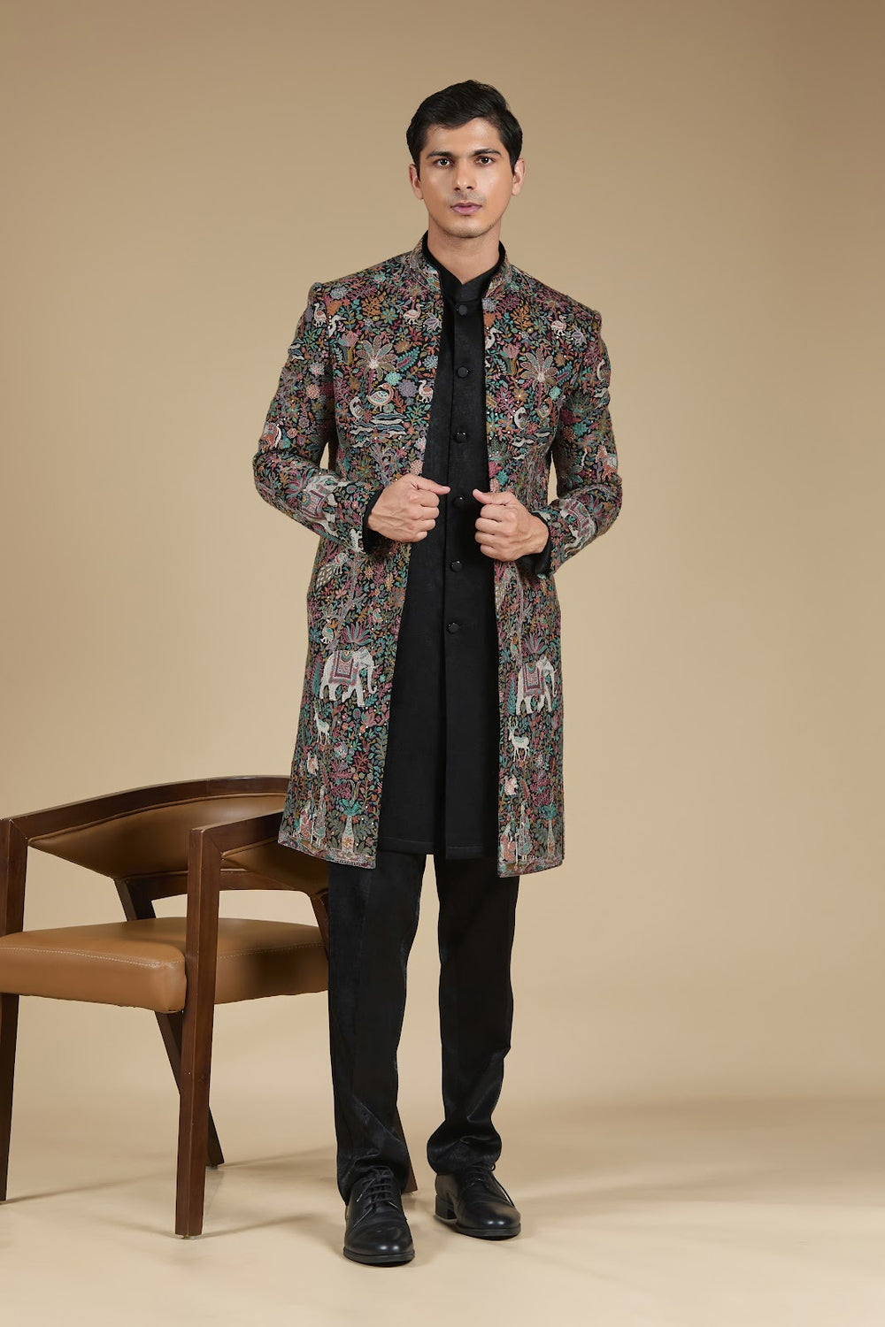 Royal Mosaic Embroidered Jacket Kurta Set