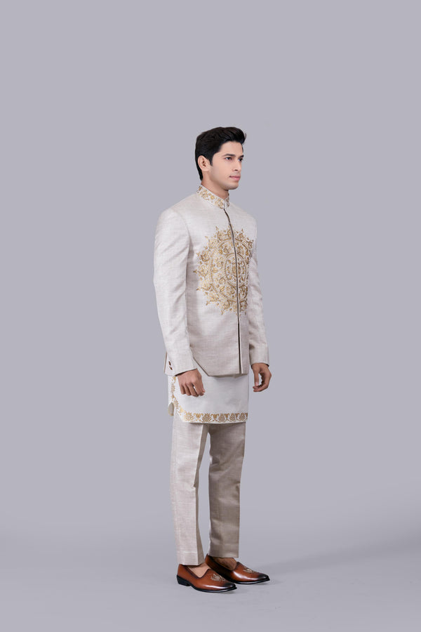CREAM COTTON SILK CUTDANA WORK INDO WESTERN