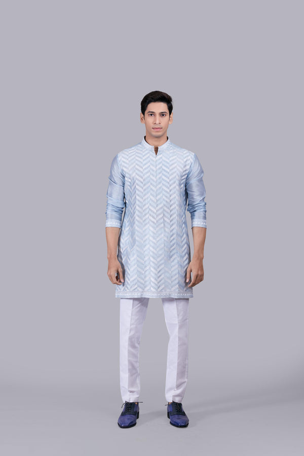 SKY BLUE CHANDERI SILK THREAD WORK INDO WESTERN