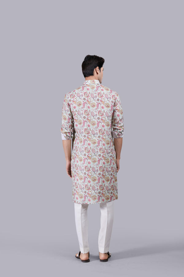 BLUE DIGITAL PRINT LINEN KURTA SET
