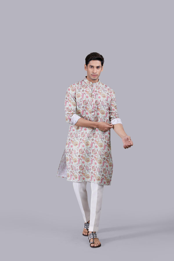 BLUE DIGITAL PRINT LINEN KURTA SET
