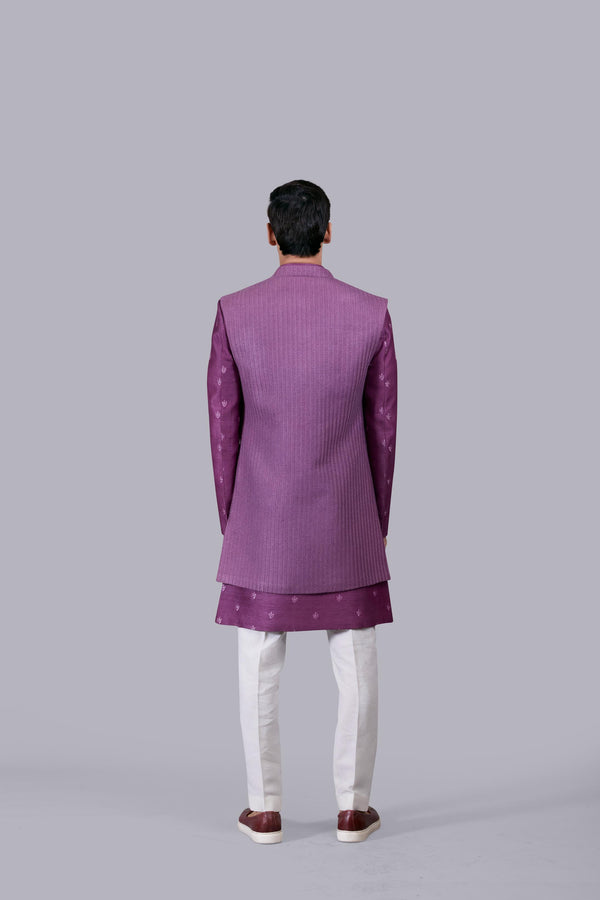 PURPLE BHAGALPURI SILK THREAD WORK INDO WESTERN