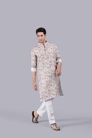 BLUE DIGITAL PRINT LINEN KURTA SET