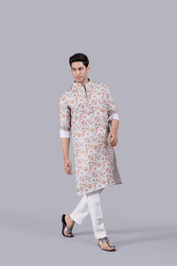 BLUE DIGITAL PRINT LINEN KURTA SET