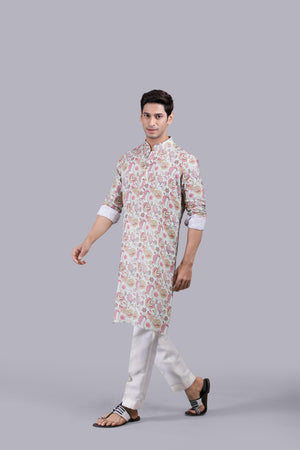 BLUE DIGITAL PRINT LINEN KURTA SET