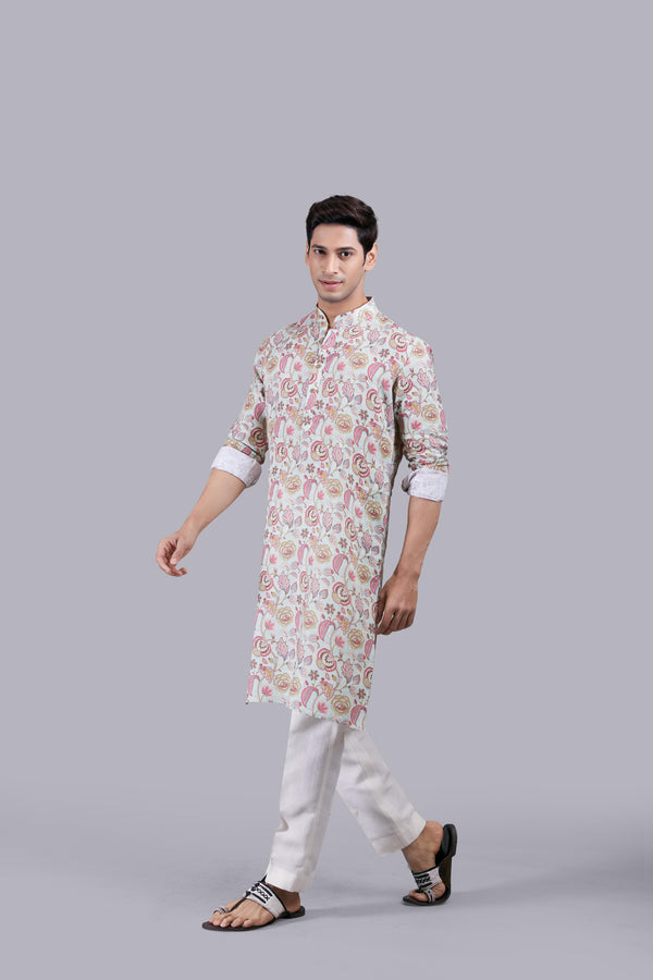 BLUE DIGITAL PRINT LINEN KURTA SET