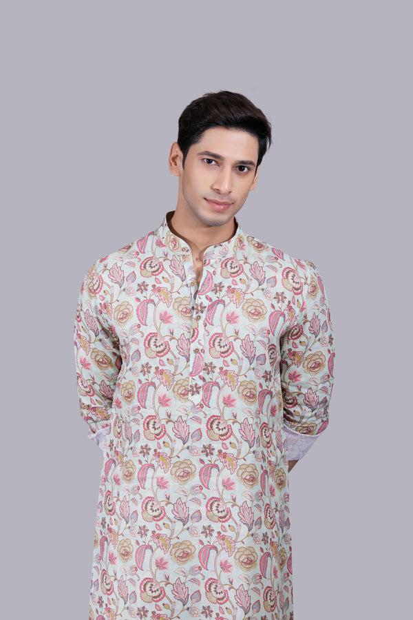 BLUE DIGITAL PRINT LINEN KURTA SET