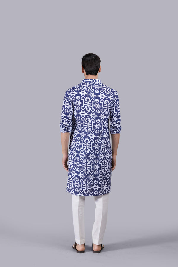BLUE DIGITAL PRINT LINEN KURTA SET