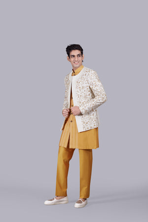 MUSTARD SILK THREAD WORK INDO WESTERN