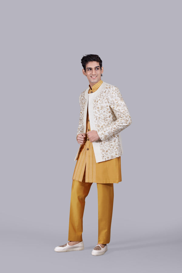 MUSTARD SILK THREAD WORK INDO WESTERN