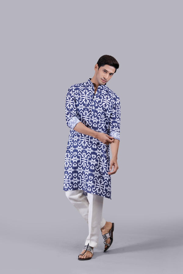 BLUE DIGITAL PRINT LINEN KURTA SET