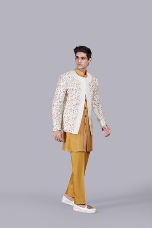 MUSTARD SILK THREAD WORK INDO WESTERN