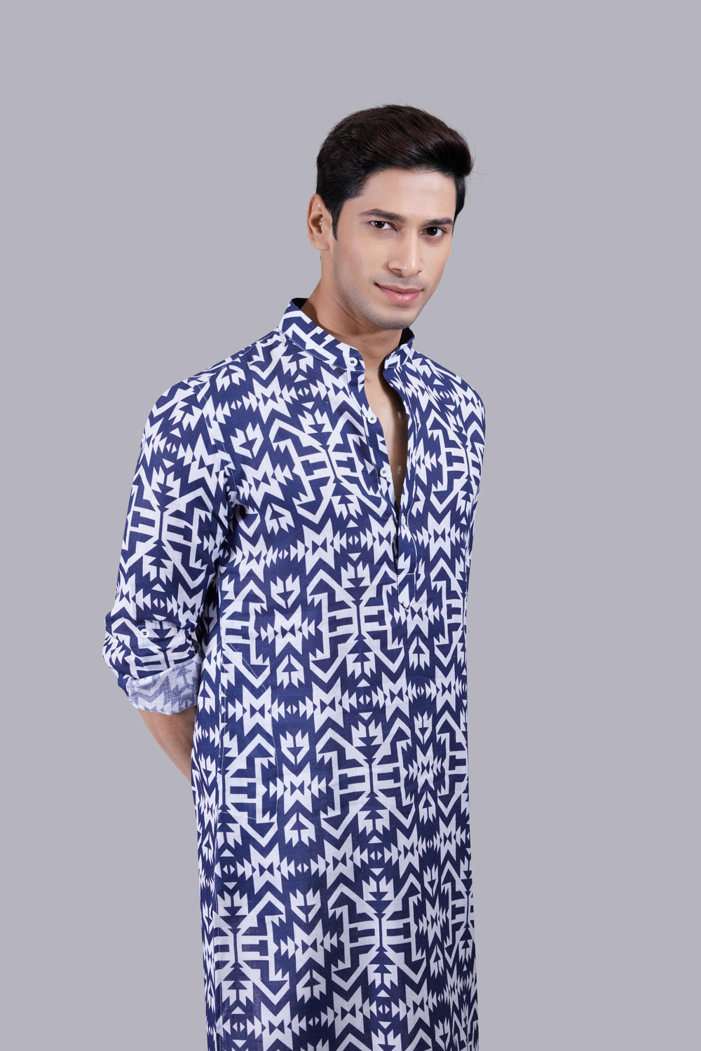 BLUE DIGITAL PRINT LINEN KURTA SET