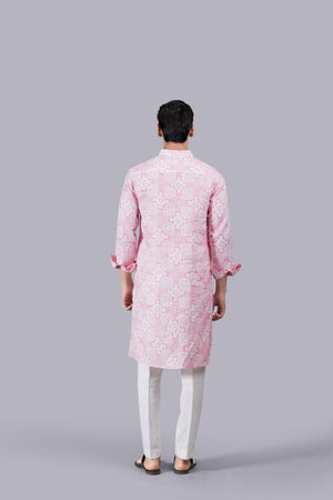 PINK DIGITAL PRINT LINEN KURTA SET