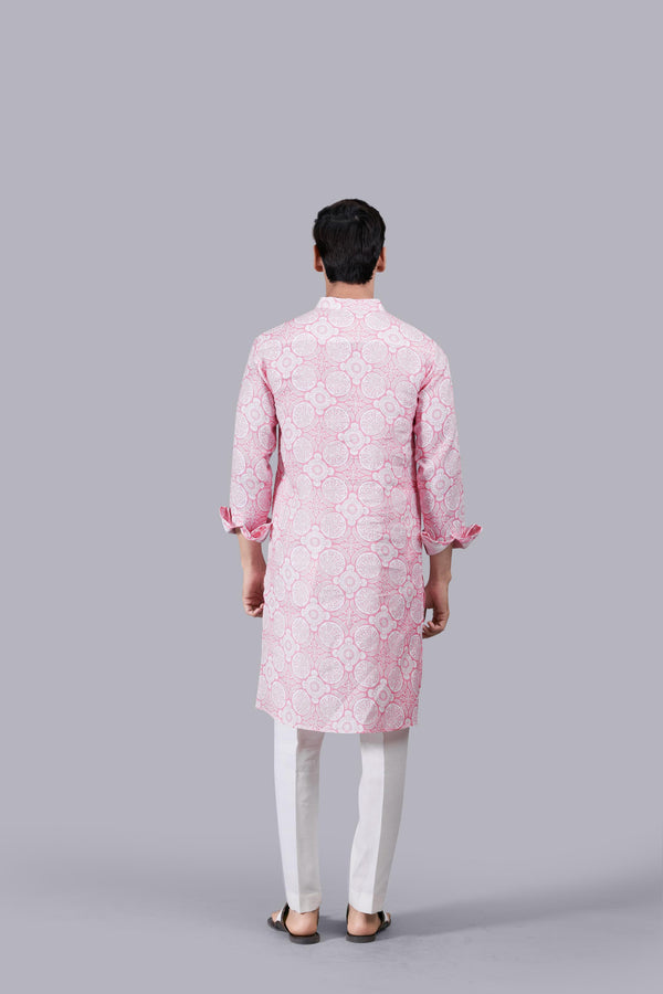 PINK DIGITAL PRINT LINEN KURTA SET