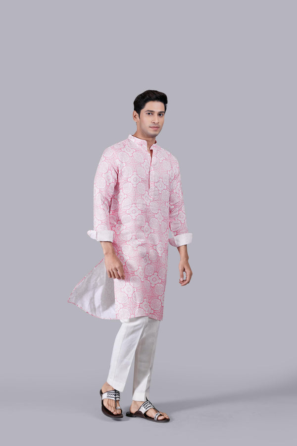PINK DIGITAL PRINT LINEN KURTA SET