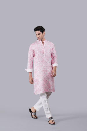 PINK DIGITAL PRINT LINEN KURTA SET