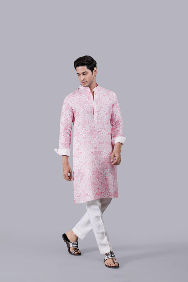 PINK DIGITAL PRINT LINEN KURTA SET