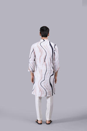 OFF WHITE DIGITAL PRINT LINEN KURTA SET