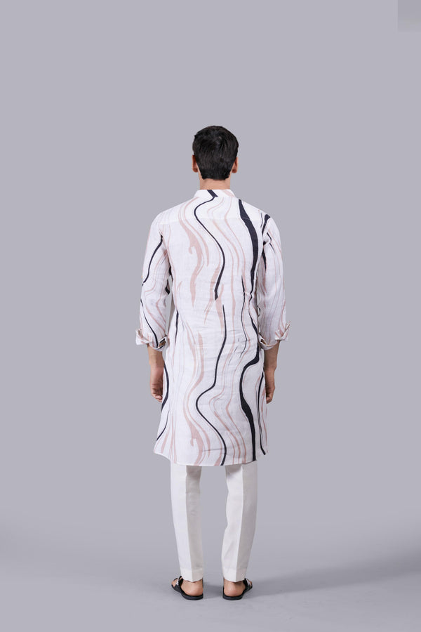 OFF WHITE DIGITAL PRINT LINEN KURTA SET