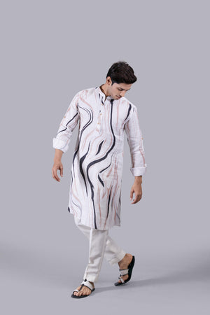 OFF WHITE DIGITAL PRINT LINEN KURTA SET