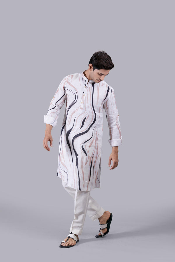 OFF WHITE DIGITAL PRINT LINEN KURTA SET