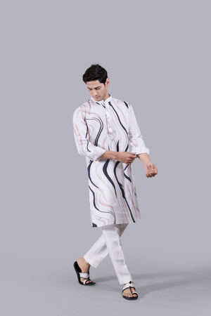 OFF WHITE DIGITAL PRINT LINEN KURTA SET