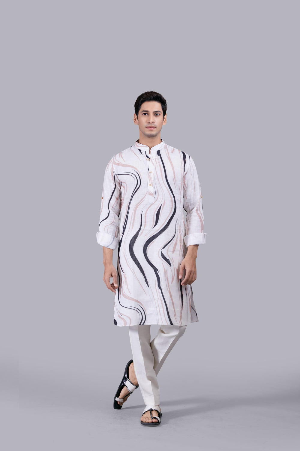 OFF WHITE DIGITAL PRINT LINEN KURTA SET