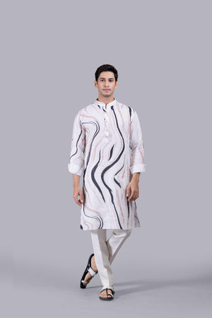 OFF WHITE DIGITAL PRINT LINEN KURTA SET