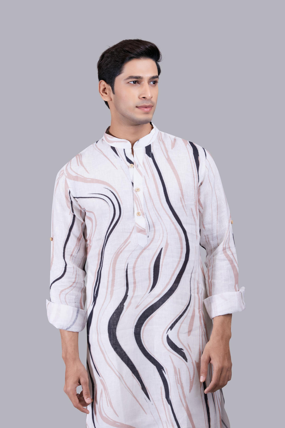 OFF WHITE DIGITAL PRINT LINEN KURTA SET