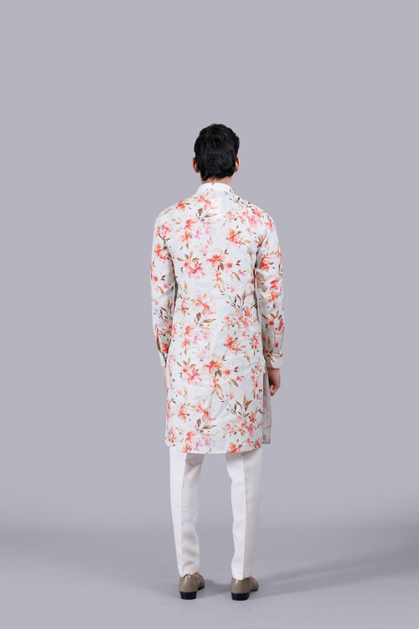 FLORAL MOTIF DIGITAL PRINT LINEN KURTA