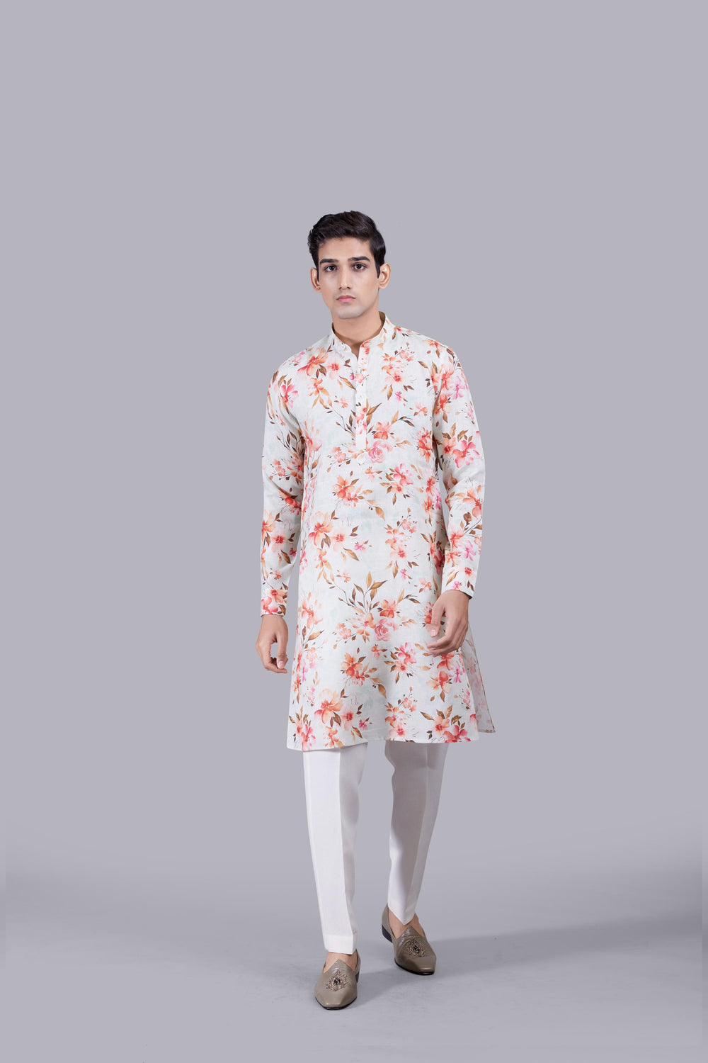 FLORAL MOTIF DIGITAL PRINT LINEN KURTA SET