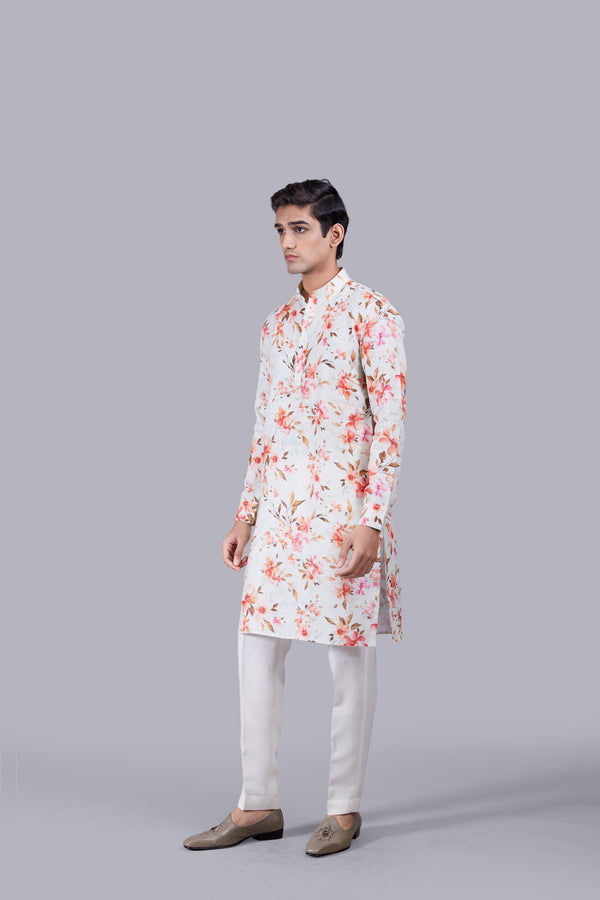 FLORAL MOTIF DIGITAL PRINT LINEN KURTA