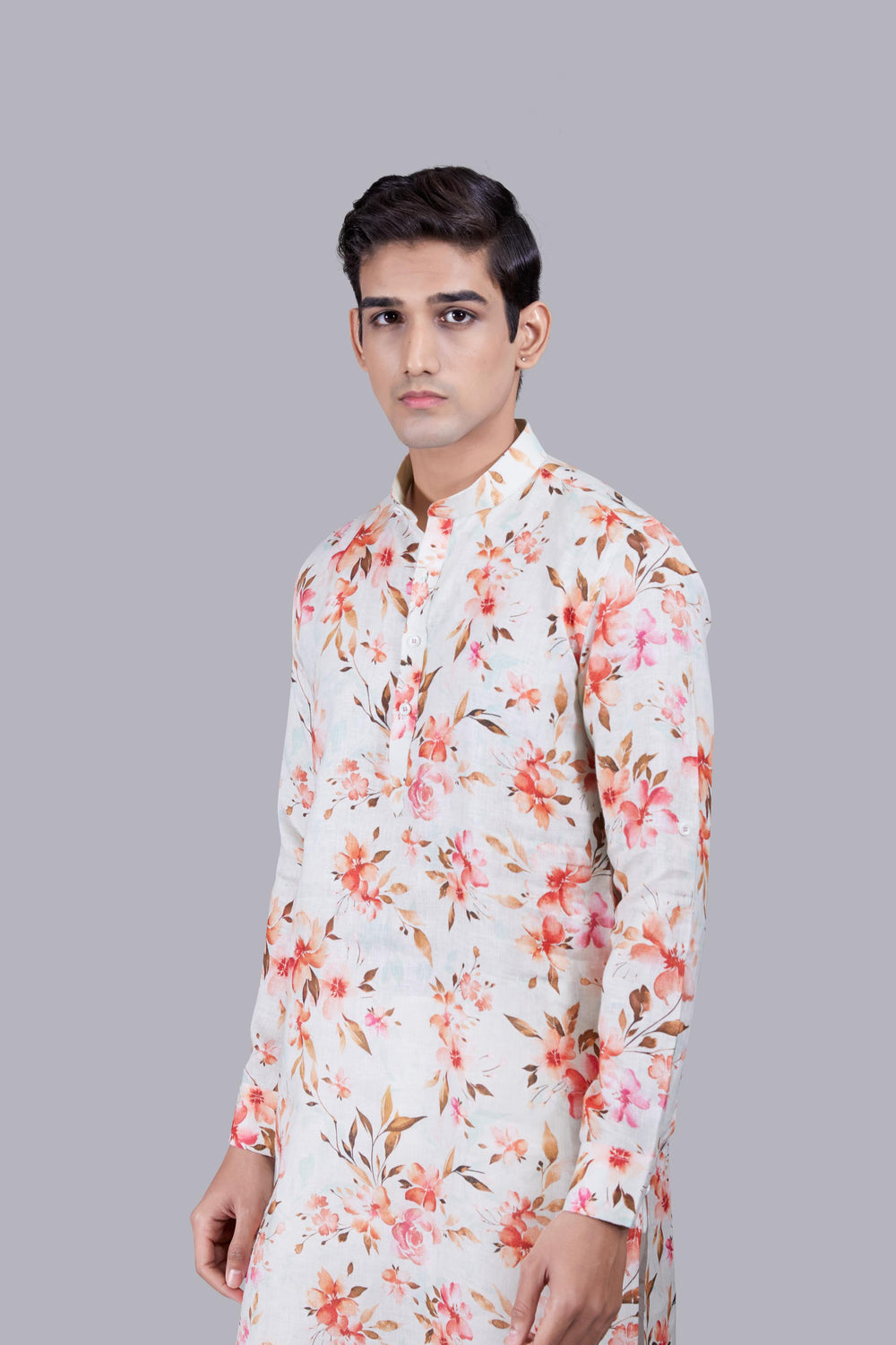 FLORAL MOTIF DIGITAL PRINT LINEN KURTA SET