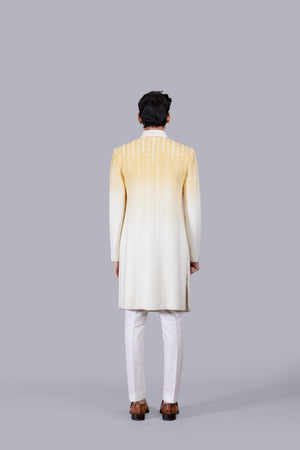 LEMON YELLOW GEORGETTE LUCKNOWI WORK INDO WESTERN