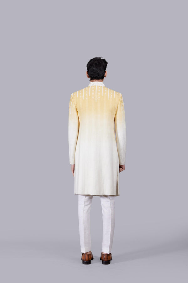 LEMON YELLOW GEORGETTE LUCKNOWI WORK INDO WESTERN