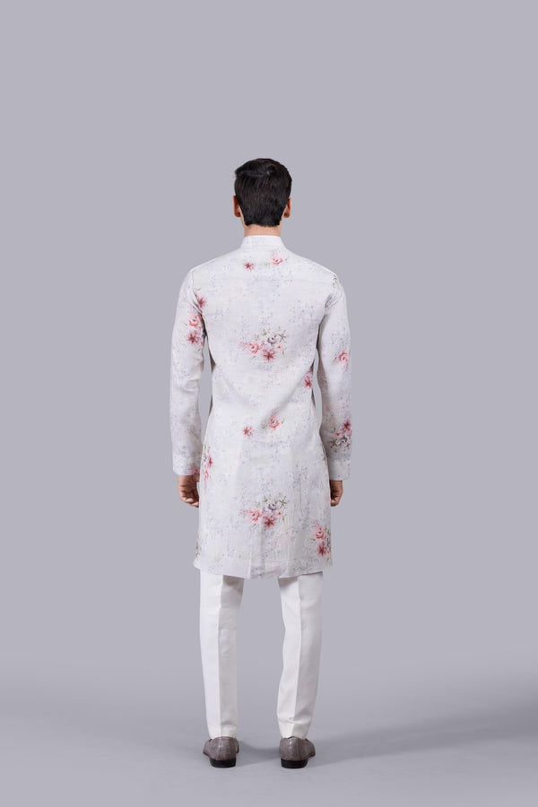 ASH BLUE DIGITAL PRINT LINEN KURTA SET