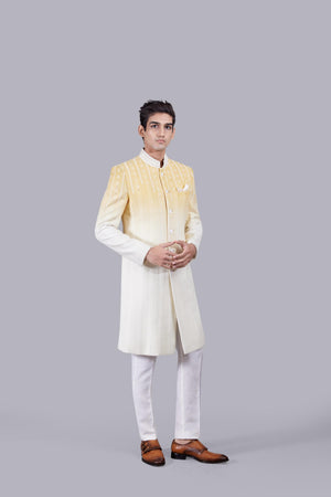 LEMON YELLOW GEORGETTE LUCKNOWI WORK INDO WESTERN