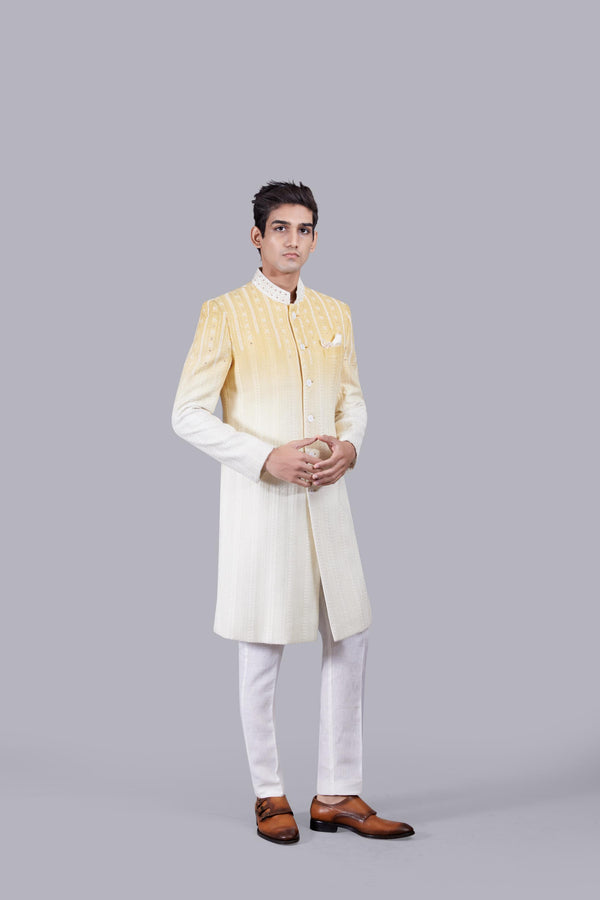 LEMON YELLOW GEORGETTE LUCKNOWI WORK INDO WESTERN