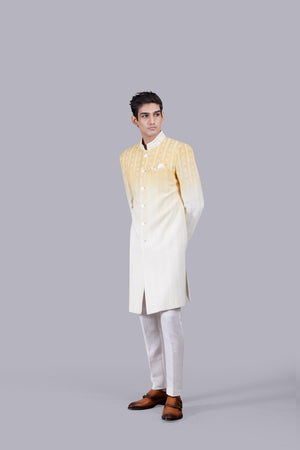 LEMON YELLOW GEORGETTE LUCKNOWI WORK INDO WESTERN