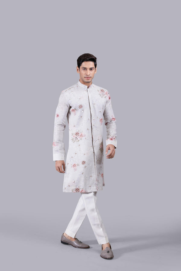 ASH BLUE DIGITAL PRINT LINEN KURTA SET