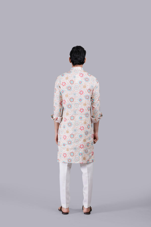 CREAM DIGITAL PRINT LINEN KURTA SET
