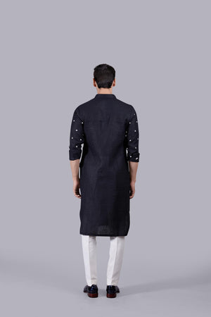 BLACK PURE LINEN KURTA SET