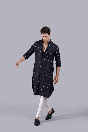BLACK PURE LINEN KURTA SET