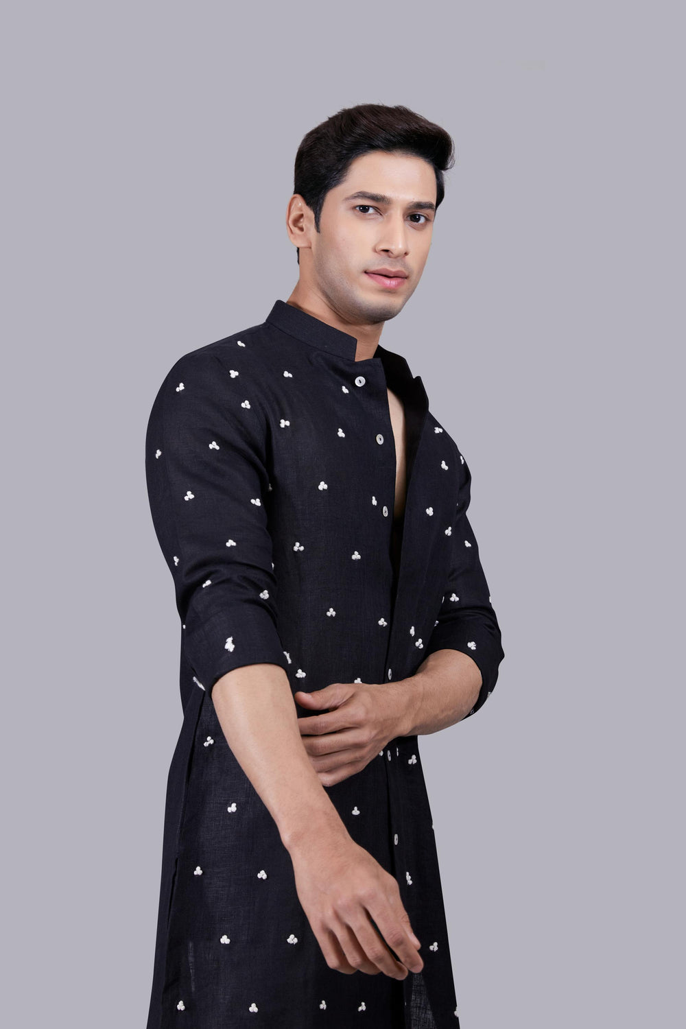 BLACK PURE LINEN KURTA SET