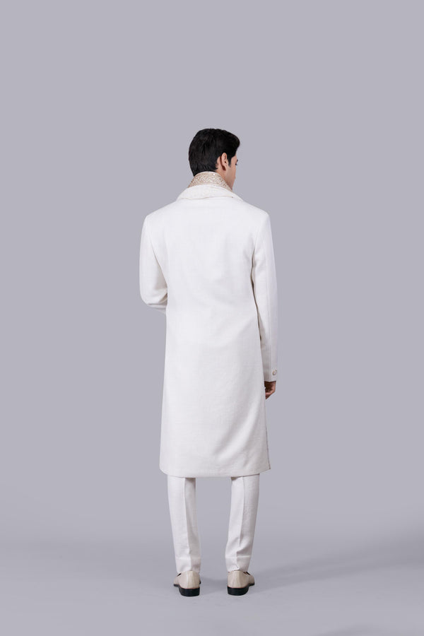 OFF WHITE JUTE LUCKNOWI WORK SHERWANI