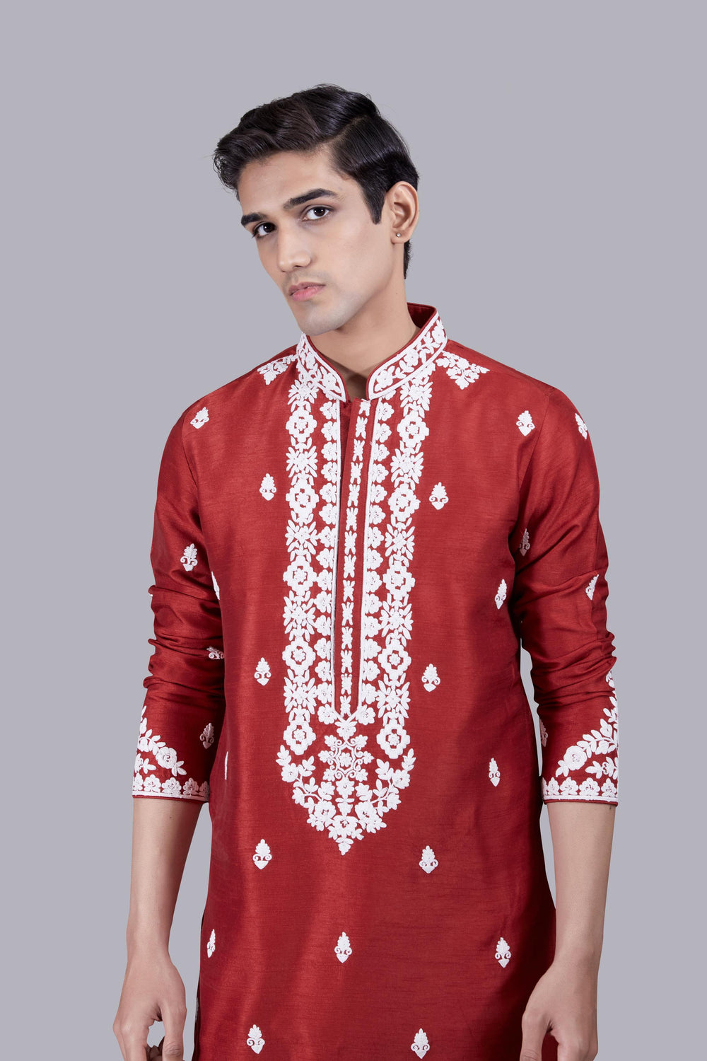 RED RAW SILK KURTA SET