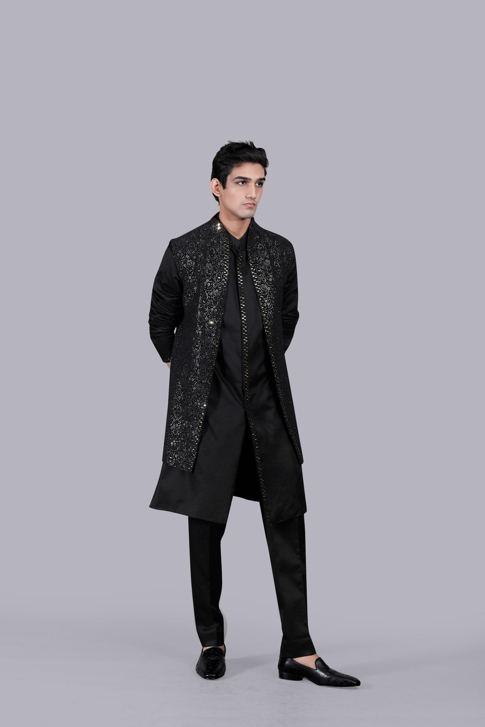 BLACK COTTON SILK THREAD WORK INDO WESTERN