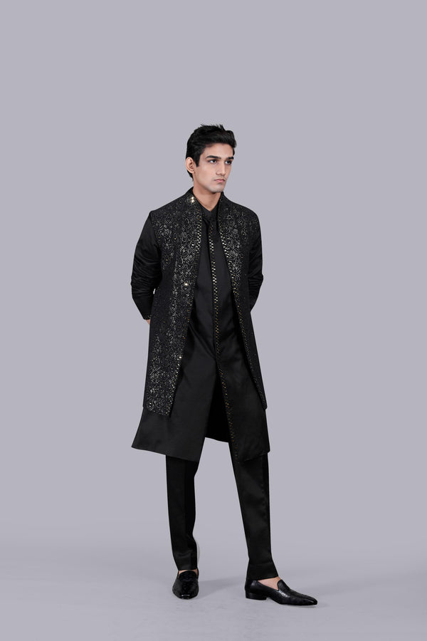 BLACK COTTON SILK THREAD WORK INDO WESTERN