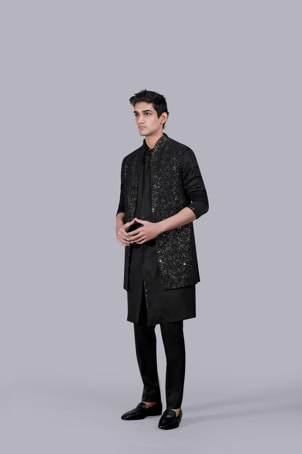 BLACK COTTON SILK THREAD WORK INDO WESTERN